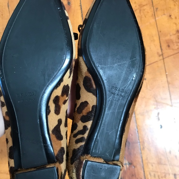 Prada Leopard Print Pony Ballet Flats w/ Bow 37 - Picture 2 of 7
